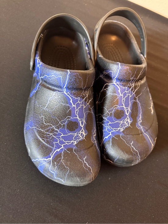 CROCS Other - CROCS Black Clogs with Blue Lightning Pattern